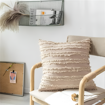 Cushion Cover Boho Embroidered Fringe Microfiber Cotton