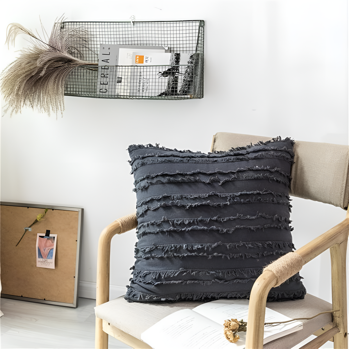 Cushion Cover Boho Embroidered Fringe Microfiber Cotton