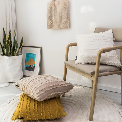 Cushion Cover Boho Embroidered Fringe Microfiber Cotton