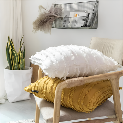 Cushion Cover Boho Embroidered Fringe Microfiber Cotton