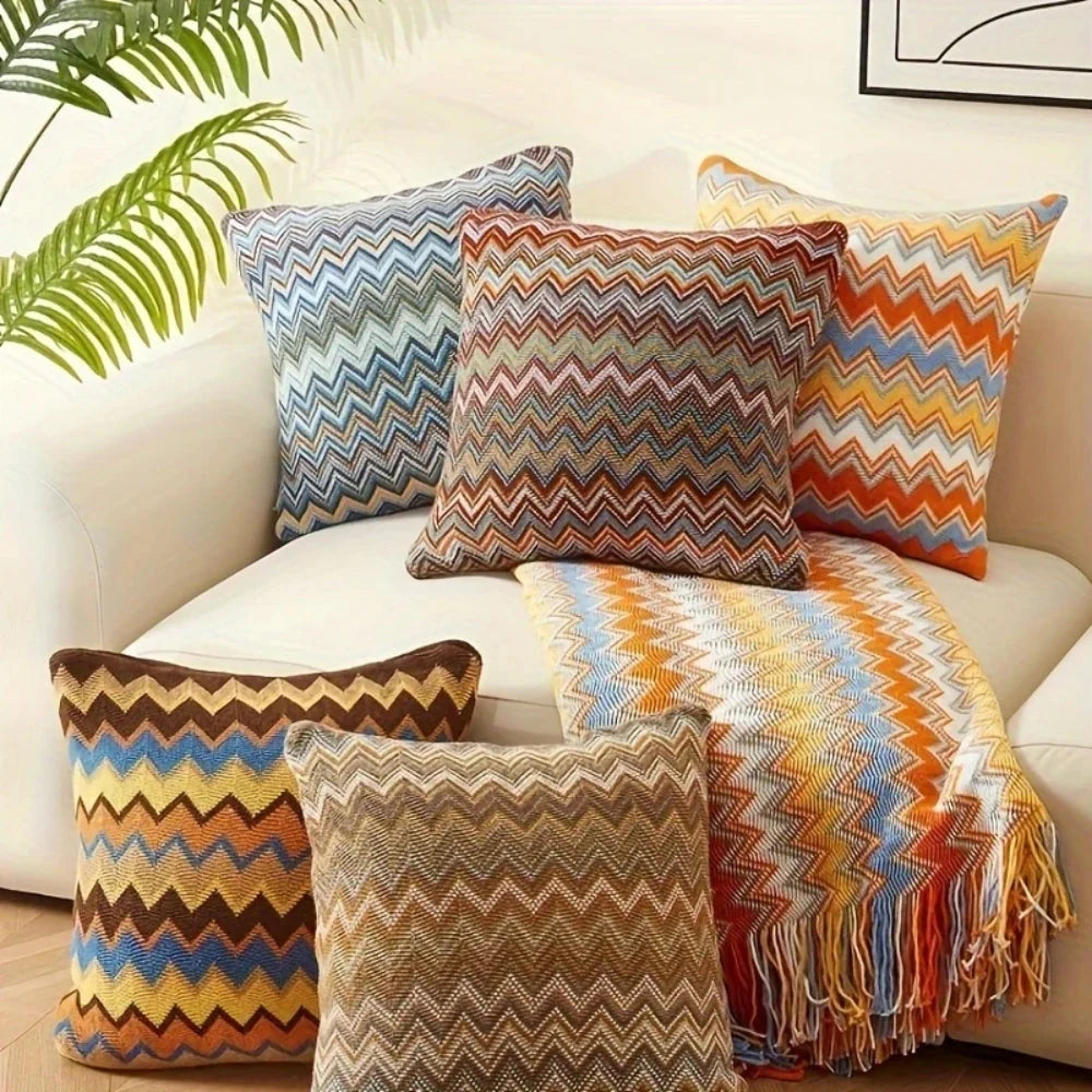 Cushion Cover Boho Zigzag Microfiber Hidden Zipper