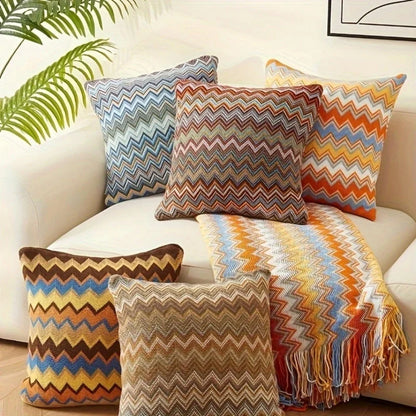 Cushion Cover Boho Zigzag Microfiber Hidden Zipper