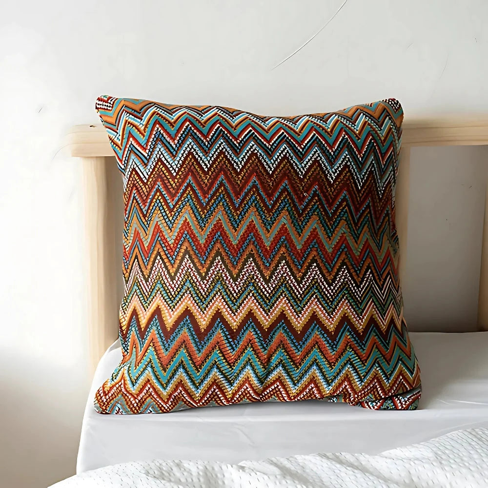 Cushion Cover Boho Zigzag Microfiber Hidden Zipper