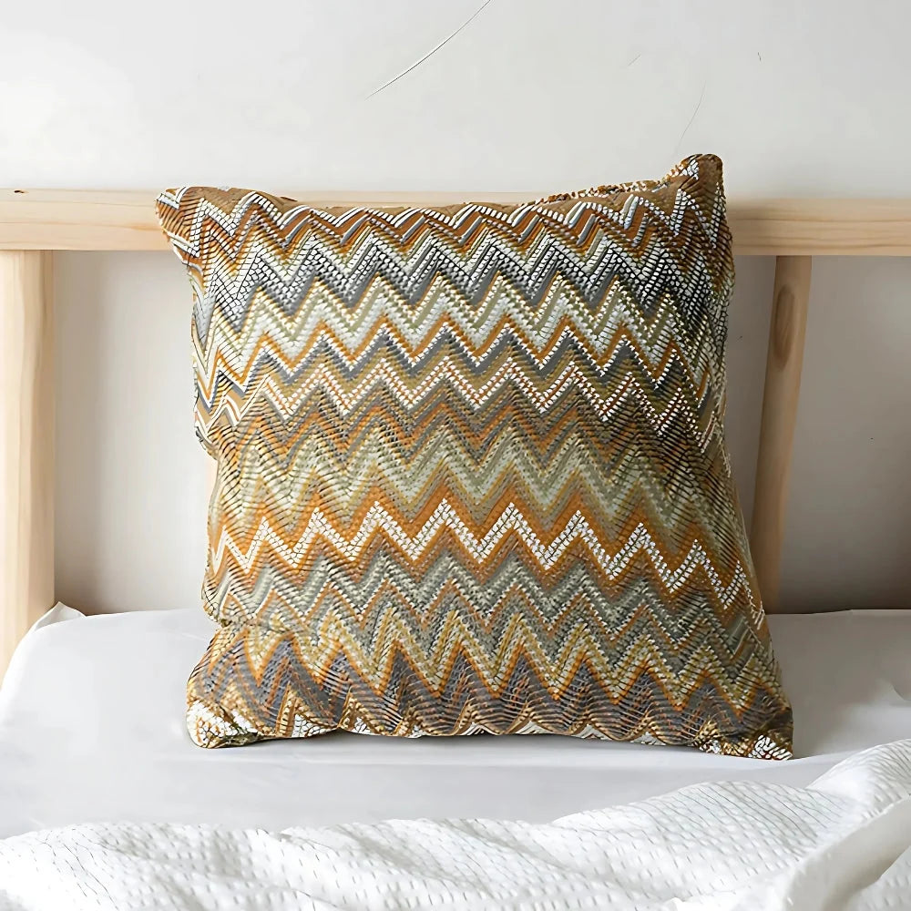 Cushion Cover Boho Zigzag Microfiber Hidden Zipper