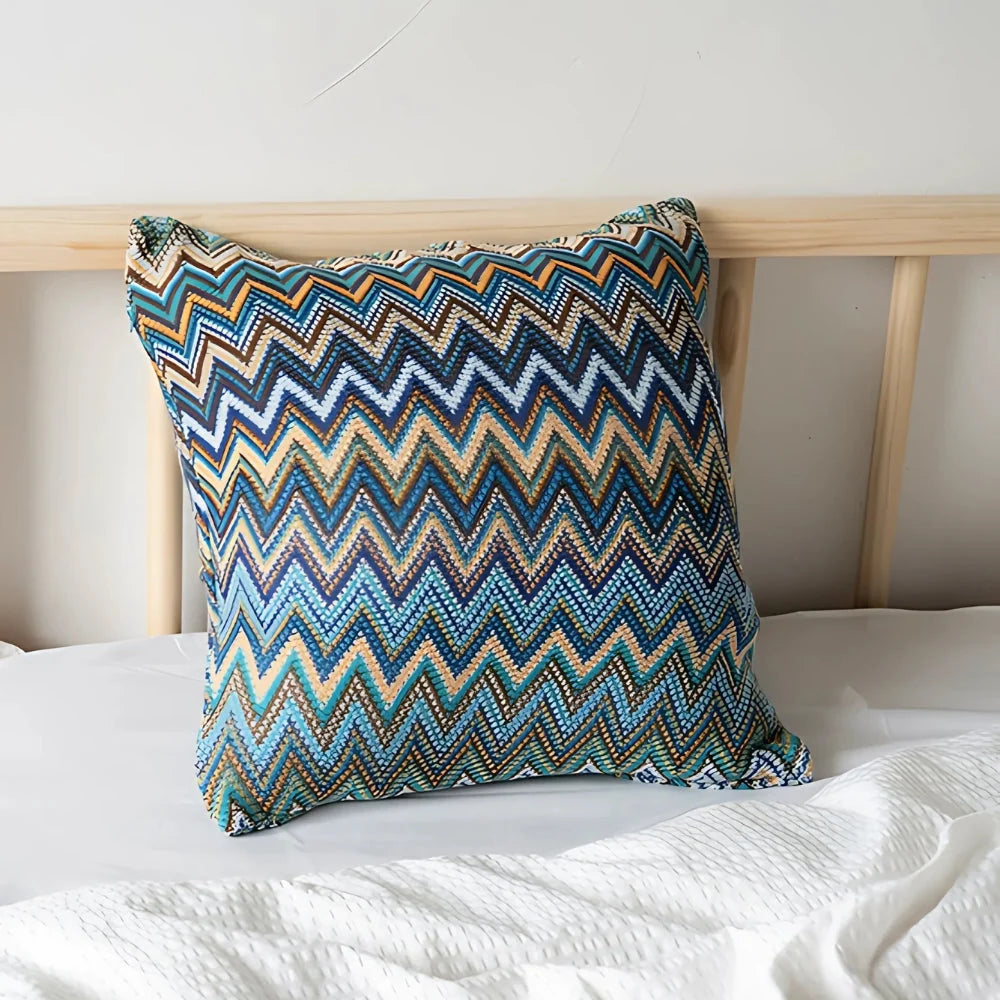 Cushion Cover Boho Zigzag Microfiber Hidden Zipper