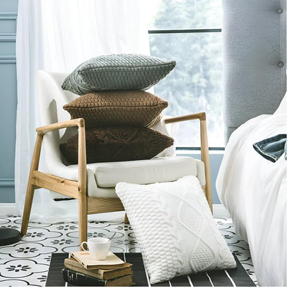 Cushion Cover Braided Knit Acrylic Cotton Metal Zipper