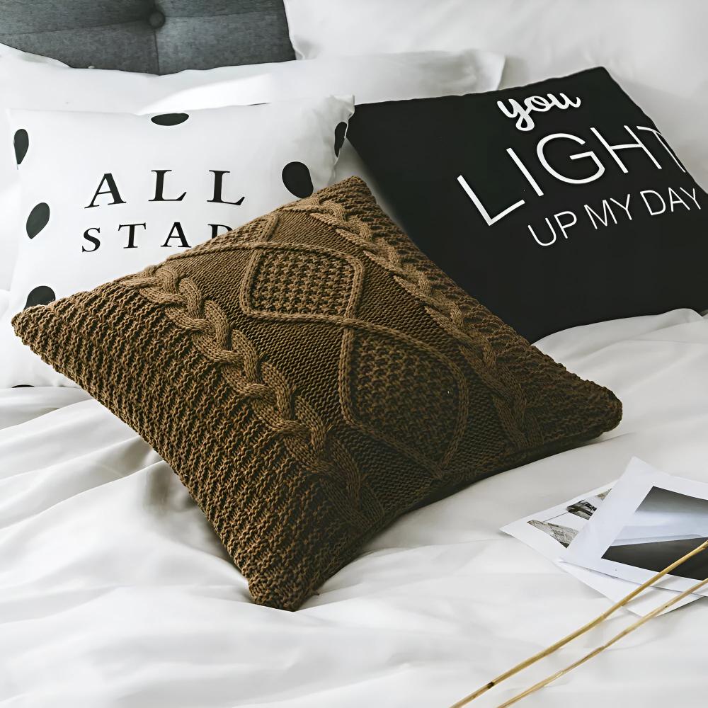 Cushion Cover Braided Knit Acrylic Cotton Metal Zipper