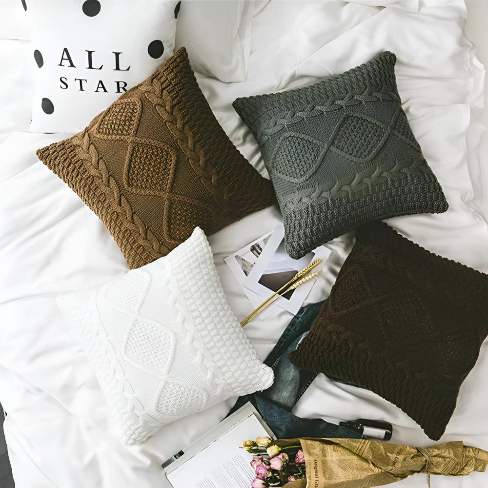 Cushion Cover Braided Knit Acrylic Cotton Metal Zipper