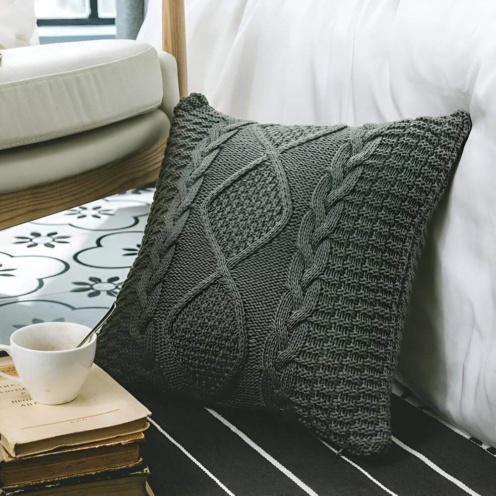 Cushion Cover Braided Knit Acrylic Cotton Metal Zipper