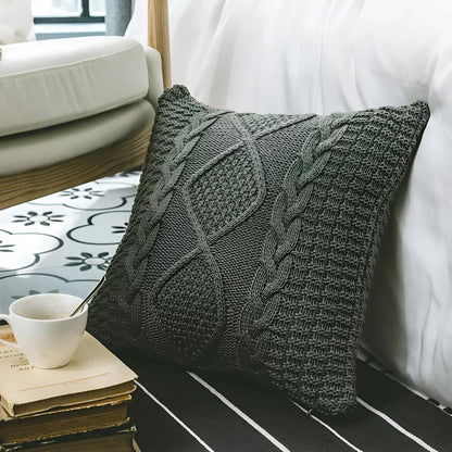 Cushion Cover Braided Knit Acrylic Cotton Metal Zipper