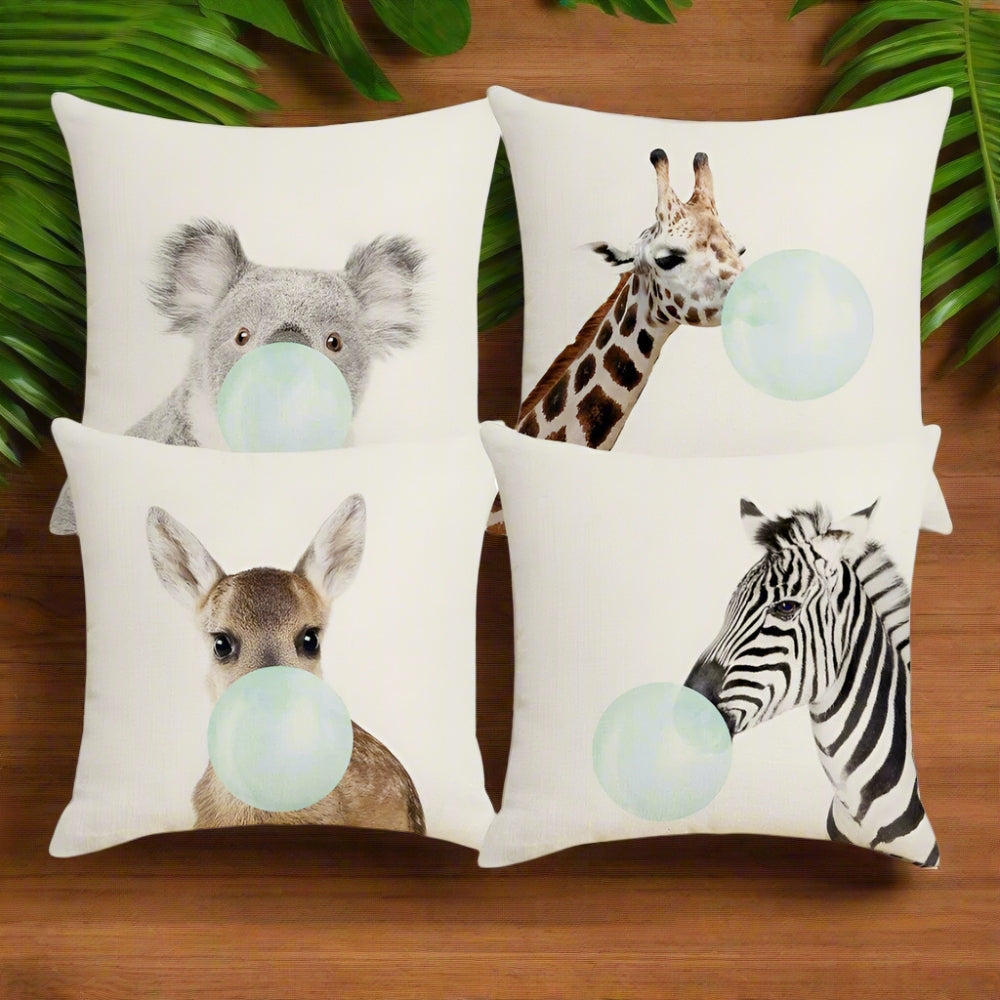 Cushion Cover Bubble-Gum Animal Print Linen-Cotton