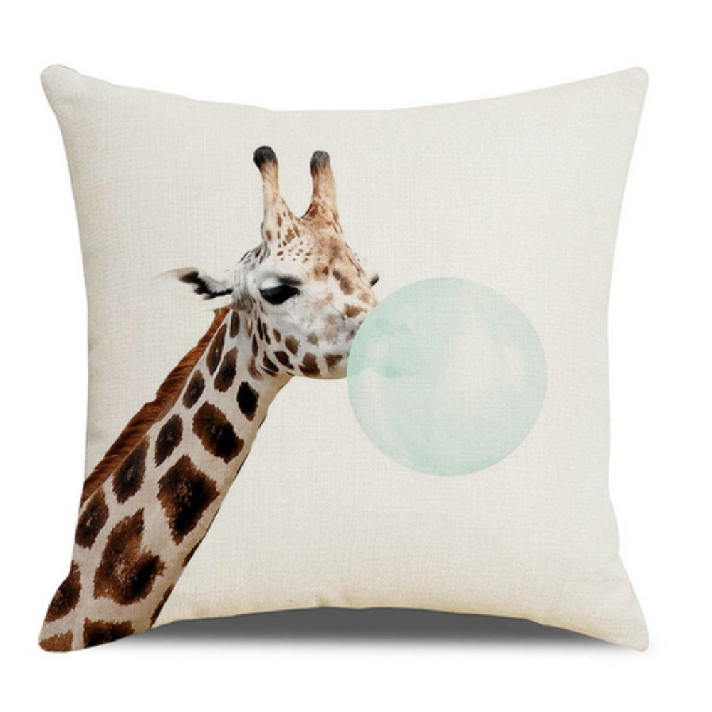 Cushion Cover Bubble-Gum Animal Print Linen-Cotton