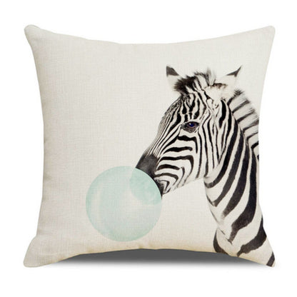 Cushion Cover Bubble-Gum Animal Print Linen-Cotton