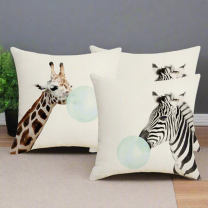 Cushion Cover Bubble-Gum Animal Print Linen-Cotton