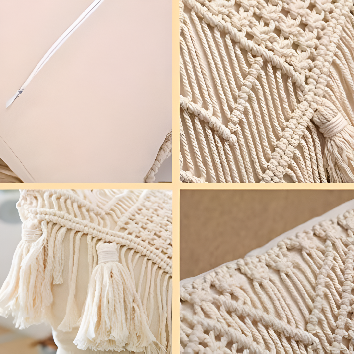 Cushion Cover Burlap & Tassels Hidden Zipper