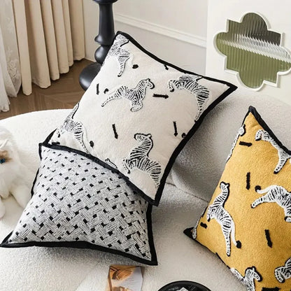 Cushion Cover Chenille Geometric Embroidery & Zip Closure