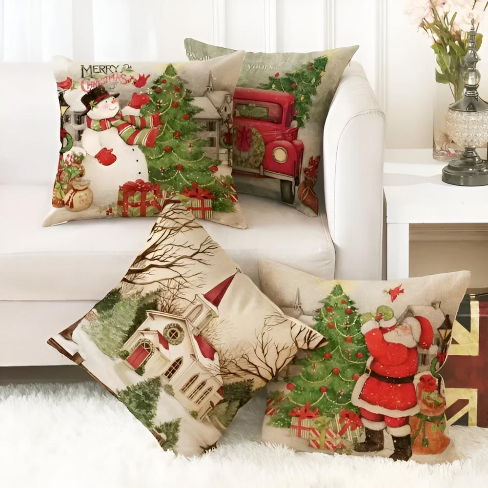 Cushion Cover Christmas Cardinal Print Polyester Linen & Hidden Zipper