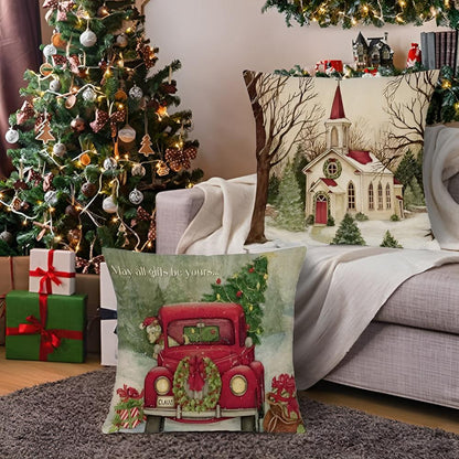Cushion Cover Christmas Cardinal Print Polyester Linen & Hidden Zipper