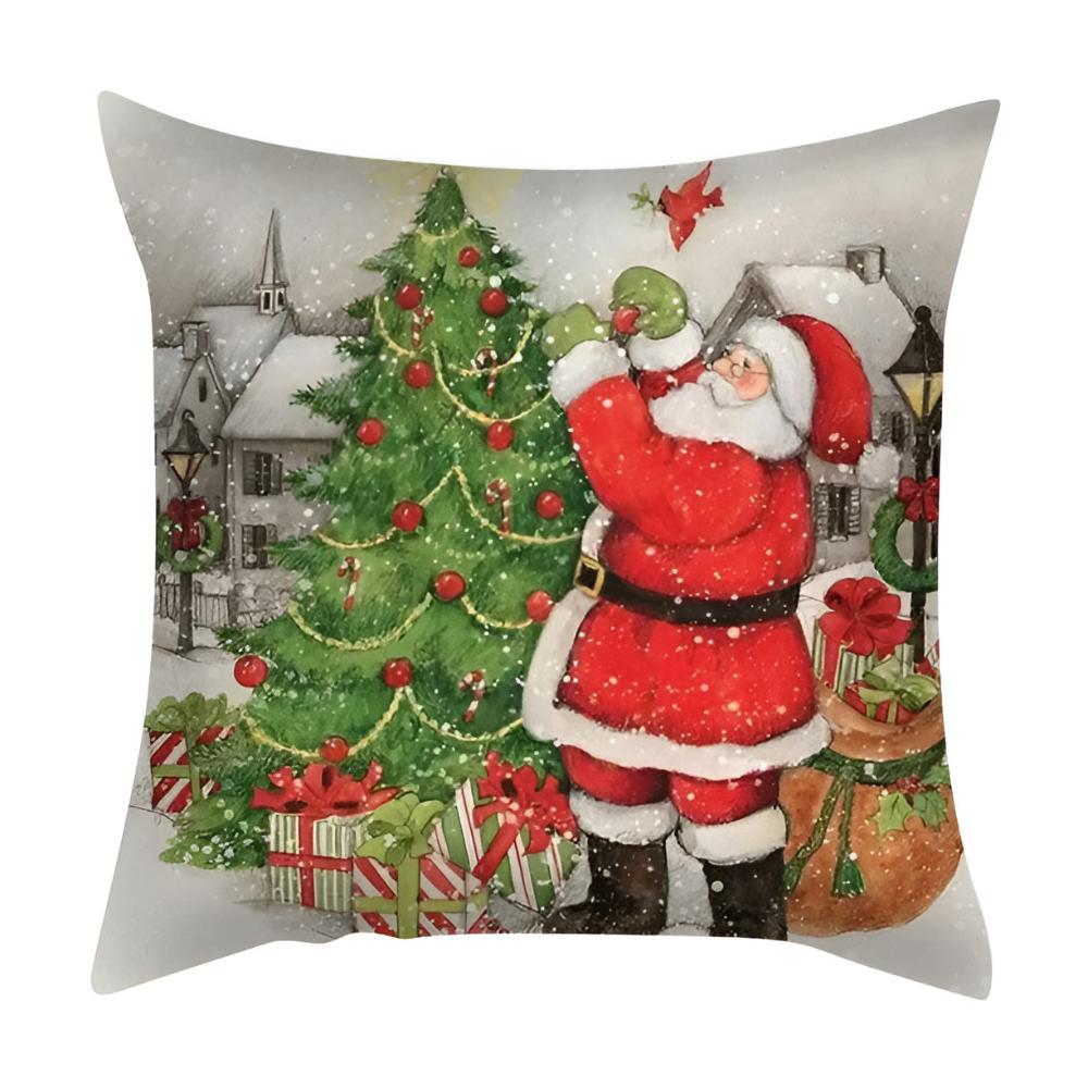 Cushion Cover Christmas Cardinal Print Polyester Linen & Hidden Zipper