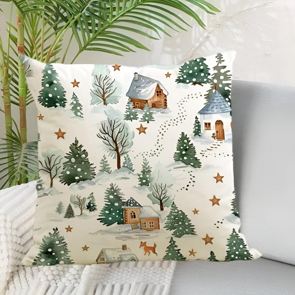 Cushion Cover Christmas Print Polyester Hidden Zipper