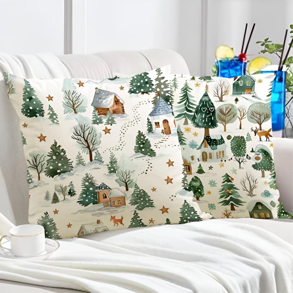 Cushion Cover Christmas Print Polyester Hidden Zipper
