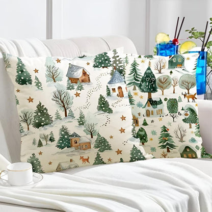 Cushion Cover Christmas Print Polyester Hidden Zipper