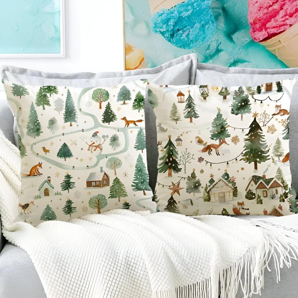 Cushion Cover Christmas Print Polyester Hidden Zipper