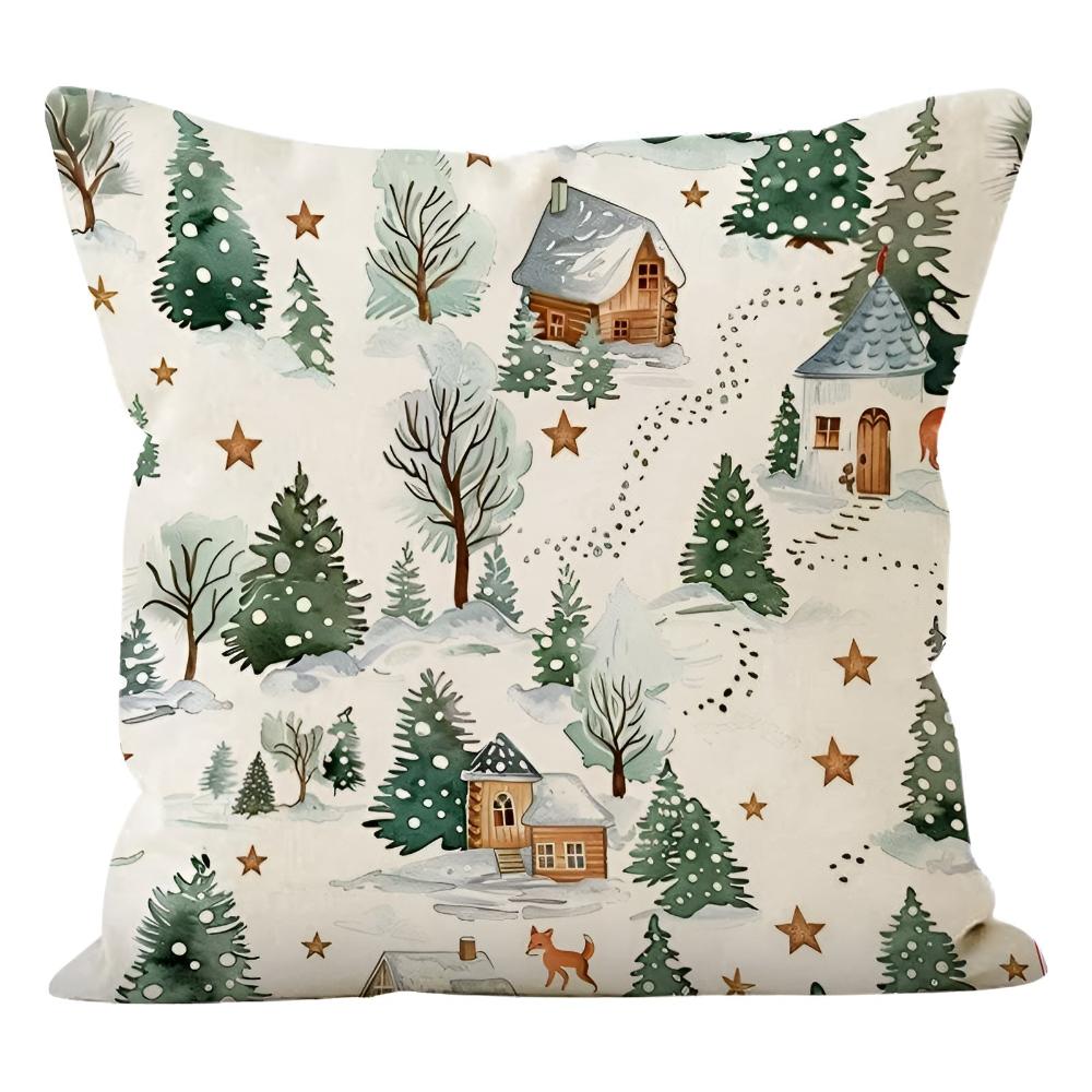 Cushion Cover Christmas Print Polyester Hidden Zipper