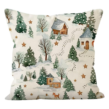 Cushion Cover Christmas Print Polyester Hidden Zipper