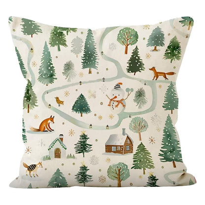 Cushion Cover Christmas Print Polyester Hidden Zipper