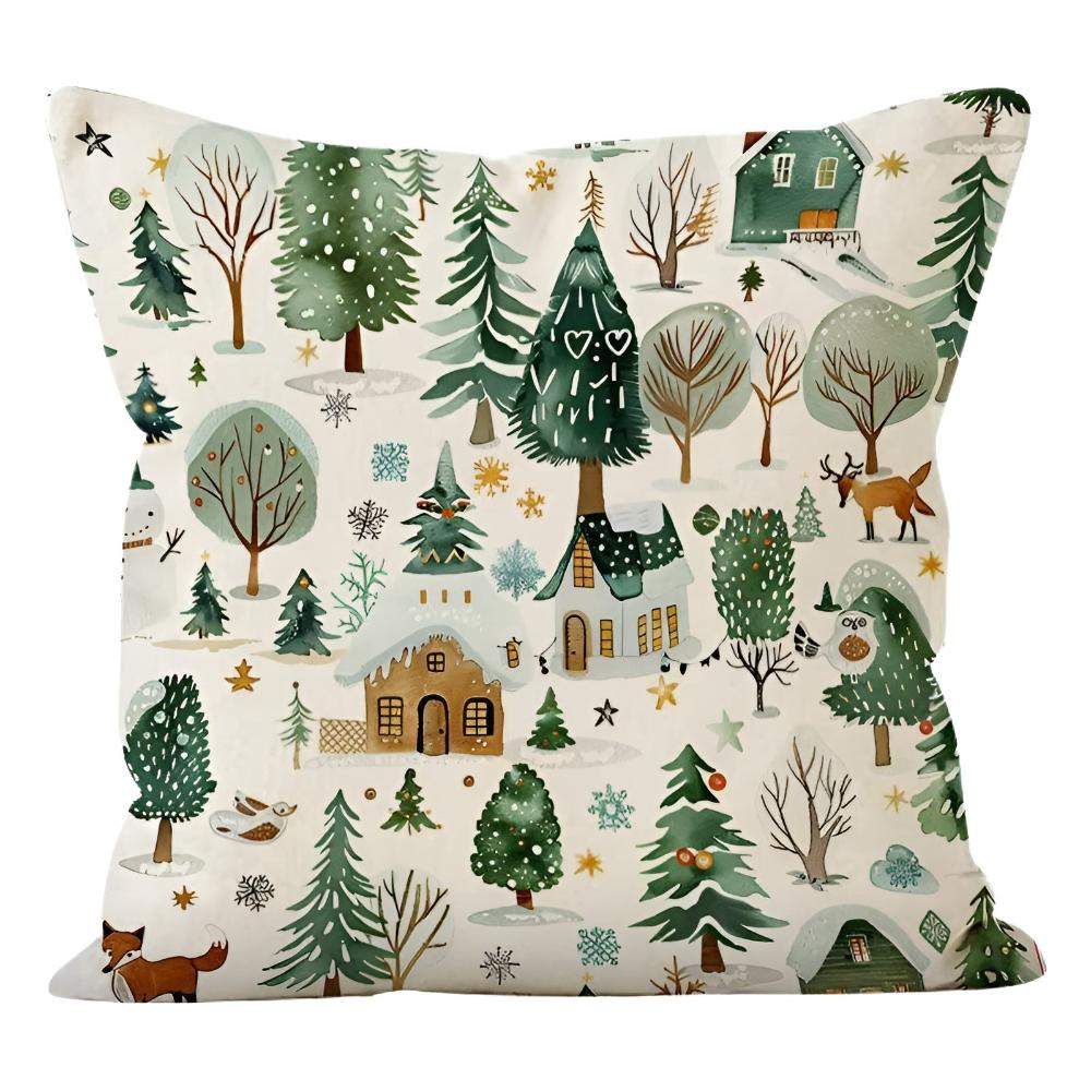Cushion Cover Christmas Print Polyester Hidden Zipper