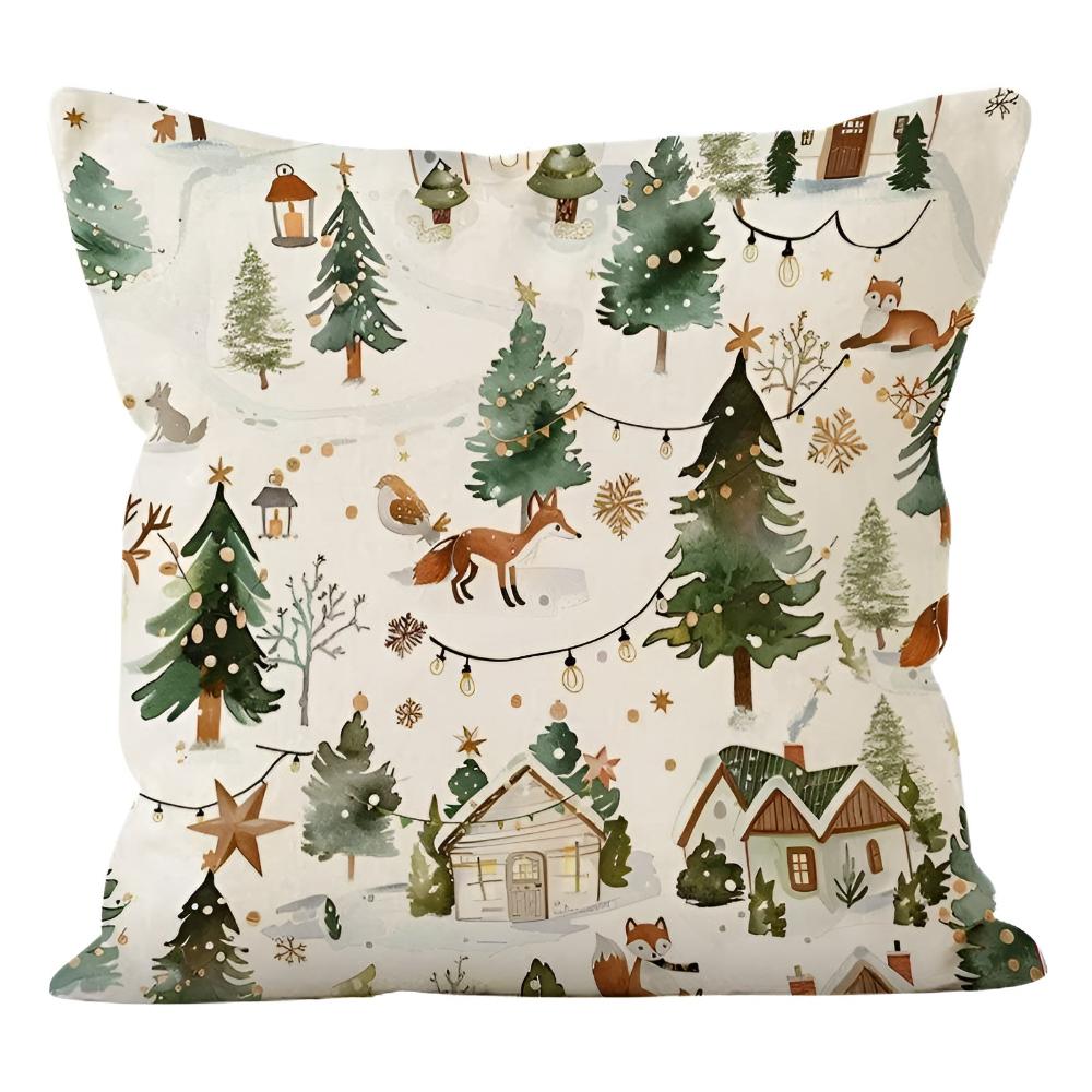 Cushion Cover Christmas Print Polyester Hidden Zipper