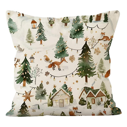 Cushion Cover Christmas Print Polyester Hidden Zipper