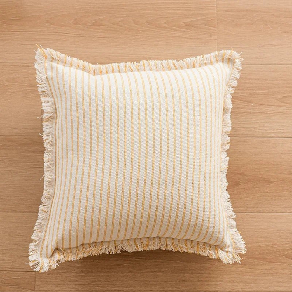 Cushion Cover Cotton-Linen Striped Fringed 18 Inch Square