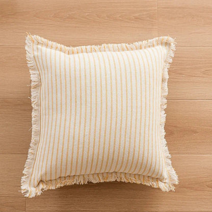 Cushion Cover Cotton-Linen Striped Fringed 18 Inch Square