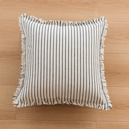Cushion Cover Cotton-Linen Striped Fringed 18 Inch Square