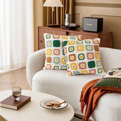 Cushion Cover Crocheted Multicolored Floral Microfiber