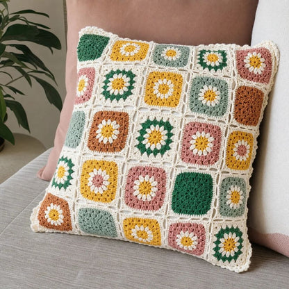 Cushion Cover Crocheted Multicolored Floral Microfiber