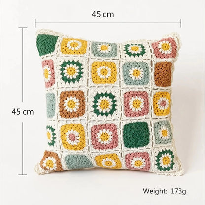 Cushion Cover Crocheted Multicolored Floral Microfiber