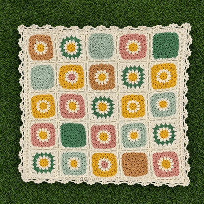Cushion Cover Crocheted Multicolored Floral Microfiber