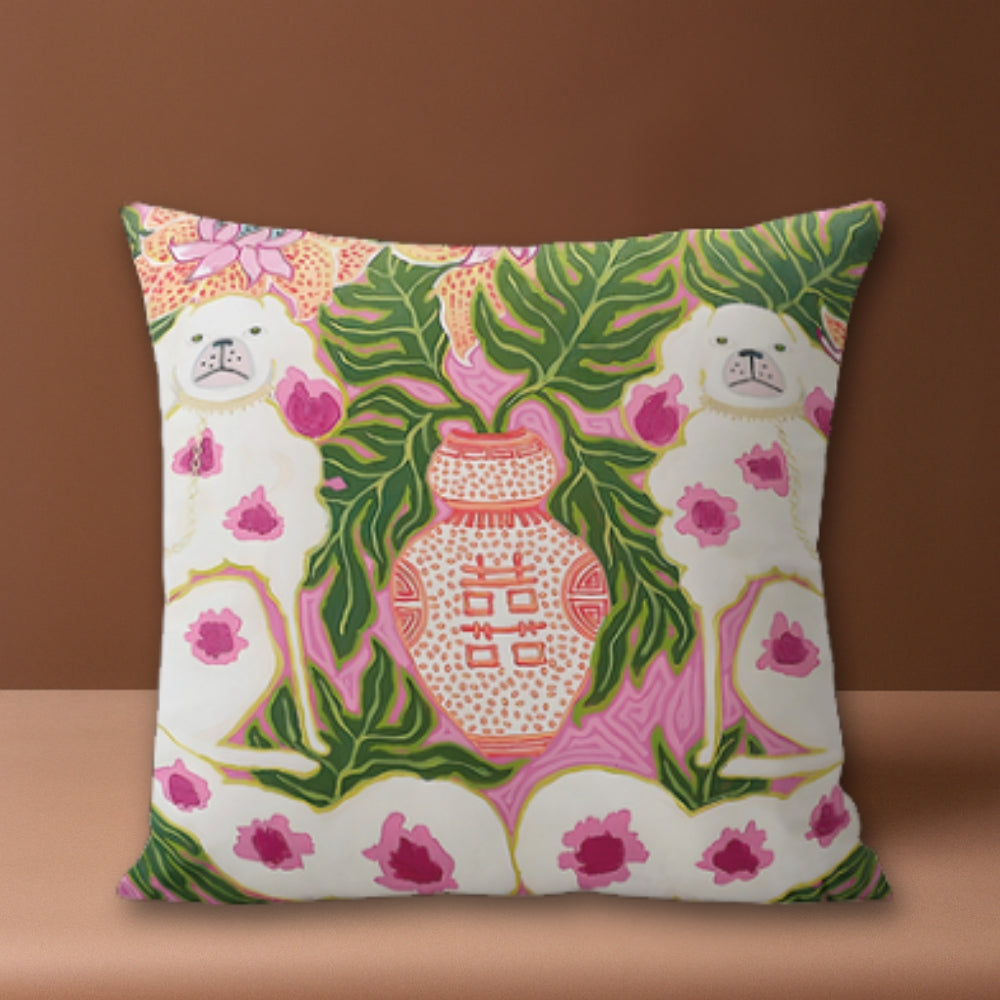 Cushion Cover Dog Print Microfiber Blend Tassels
