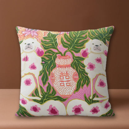 Cushion Cover Dog Print Microfiber Blend Tassels