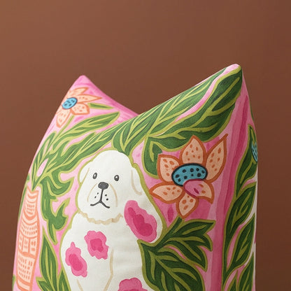 Cushion Cover Dog Print Microfiber Blend Tassels