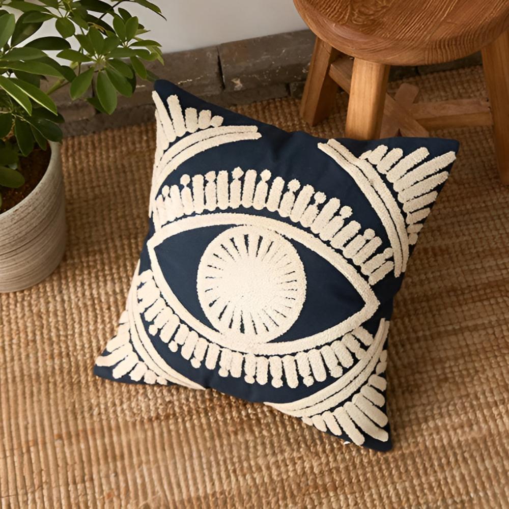 Cushion Cover Embroidered Boho Cotton Canvas 18 Inch