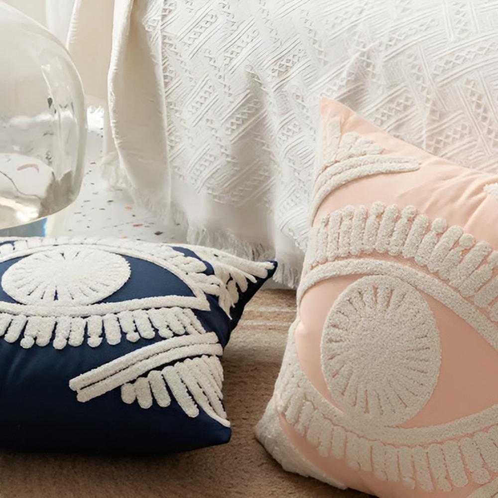 Cushion Cover Embroidered Boho Cotton Canvas 18 Inch