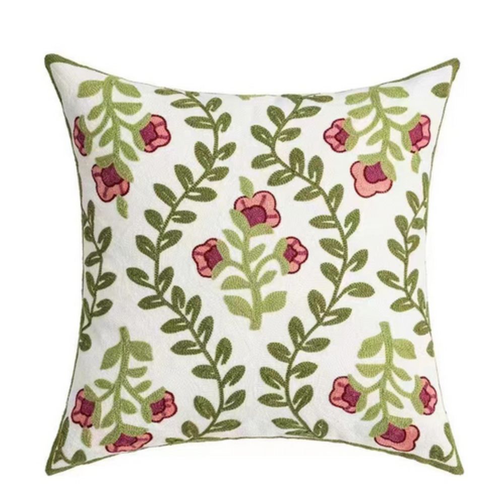 Cushion Cover Embroidered Floral Microfiber 18 Inch Machine Washable