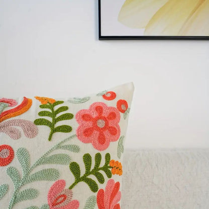Cushion Cover Embroidered Floral Microfiber 18 Inch Machine Washable