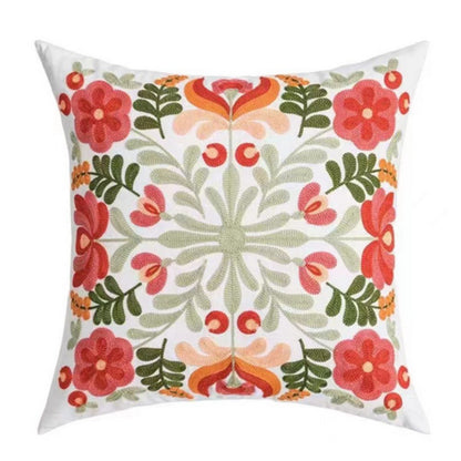 Cushion Cover Embroidered Floral Microfiber 18 Inch Machine Washable