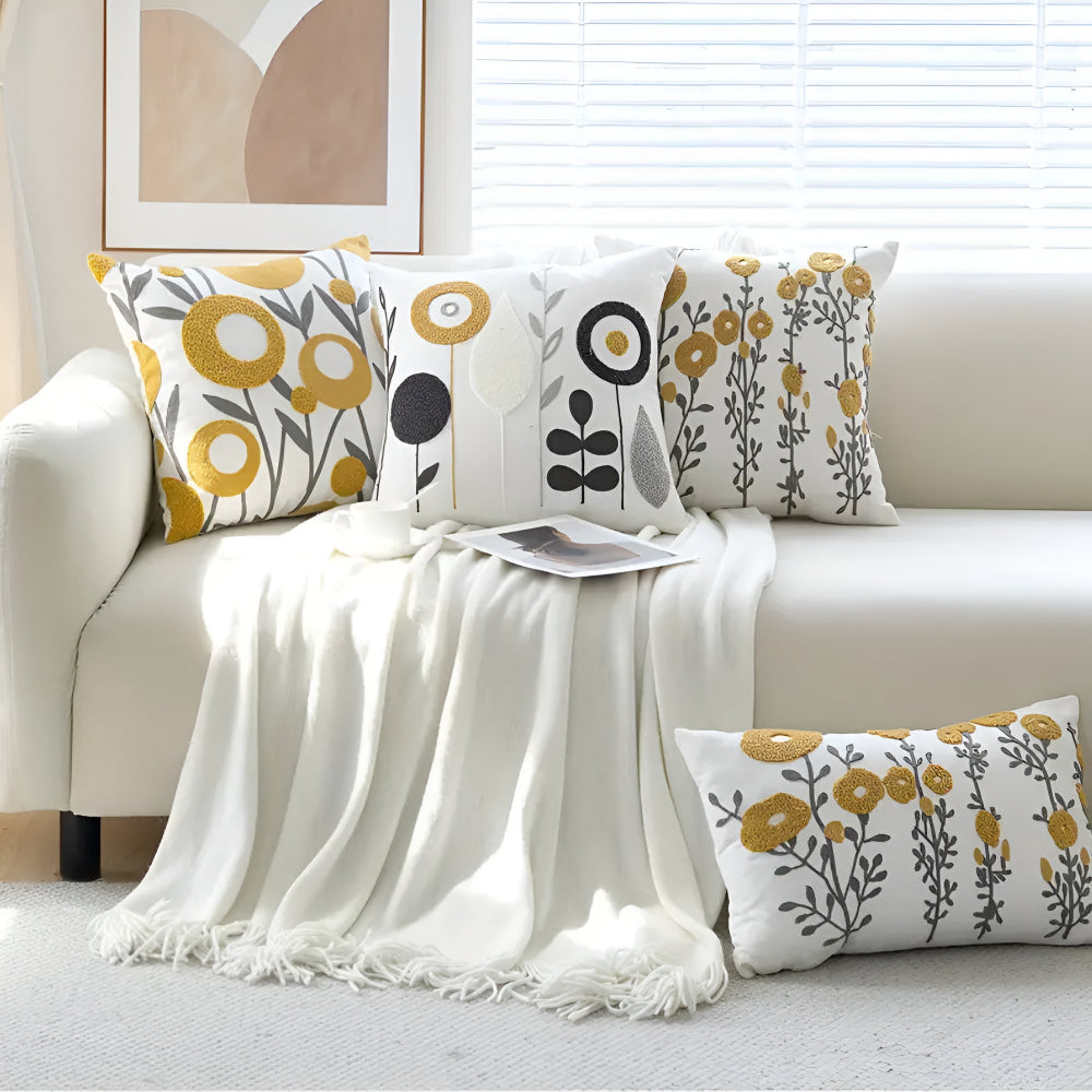 Cushion Cover Embroidered Floral Microfiber Hidden Zip