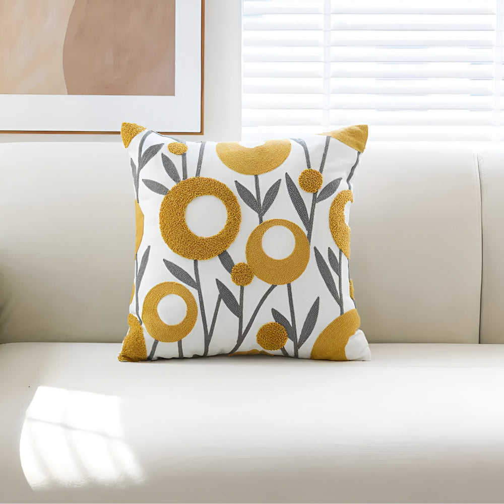 Cushion Cover Embroidered Floral Microfiber Hidden Zip